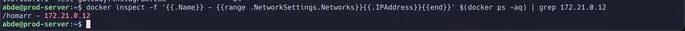Terminal output using docker inspect to map the offending local IP address to the Homarr container.